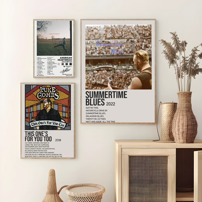 Framed zach bryan poster wall art featuring a hip hop rapper music album titled summertime blues 2022 in black and white