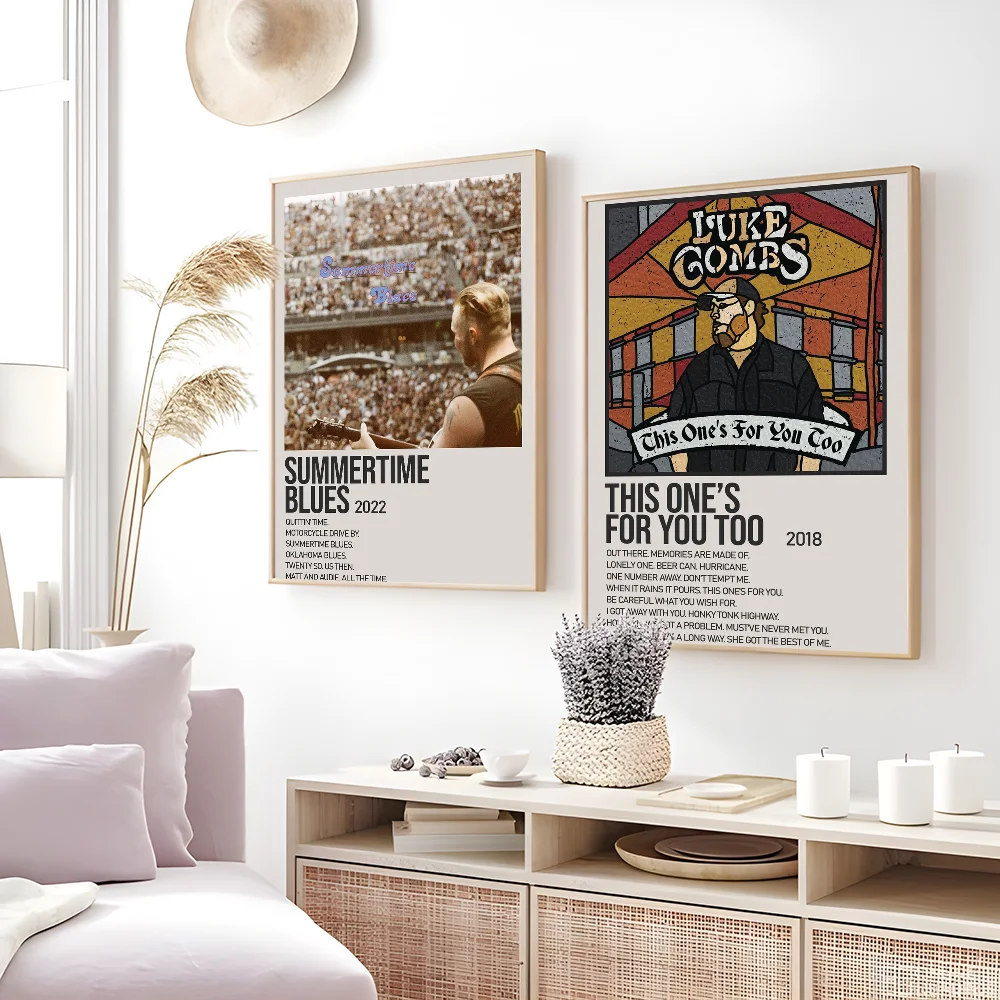 Two framed posters featuring a zach bryan poster and hip hop rapper music album art ideal for home or bar decor