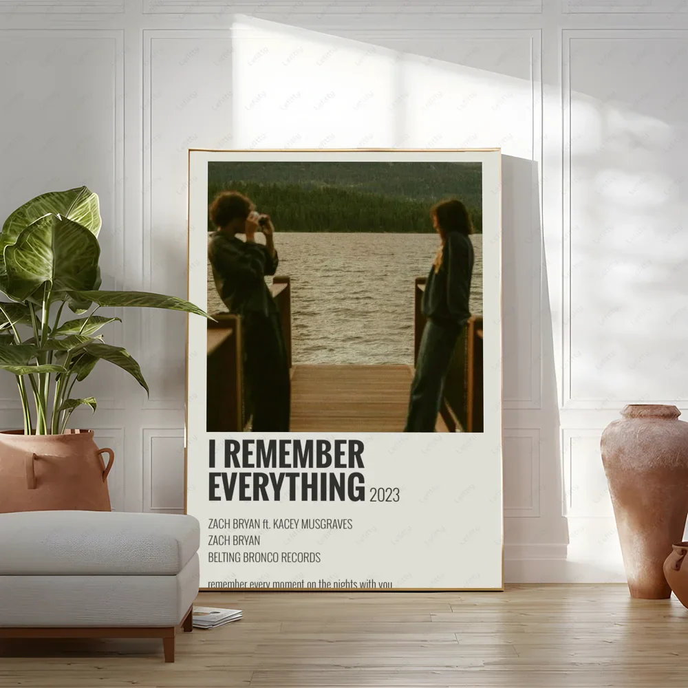 A framed zach bryan poster featuring bold black text and a dock photo for hip hop rapper music album wall art
