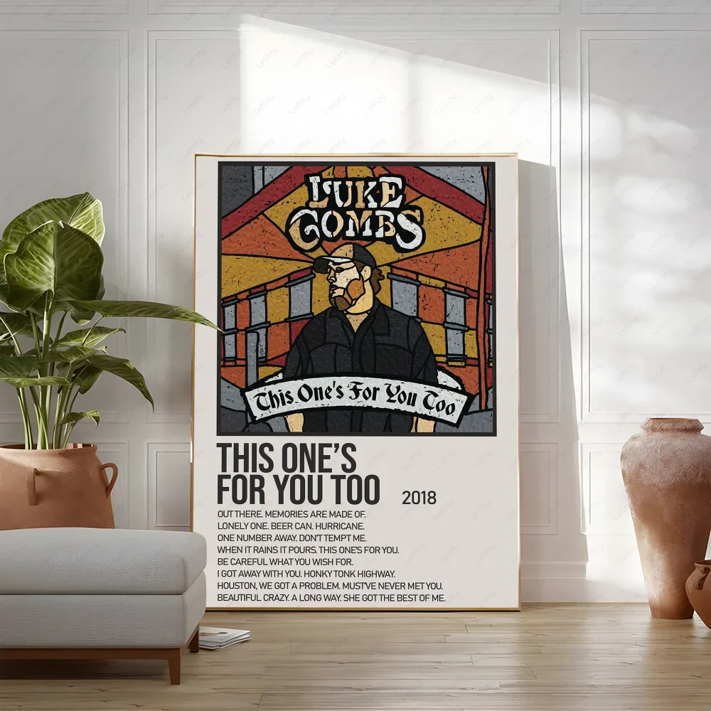 A framed luke combs zach bryan poster featuring hip hop rapper music album art with lyrics on white background wall decor