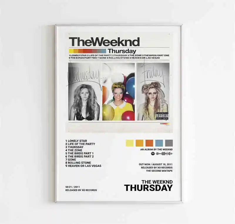 White-framed starboy covers canvas poster featuring weeknd music album thursday for room bar wall decor gift