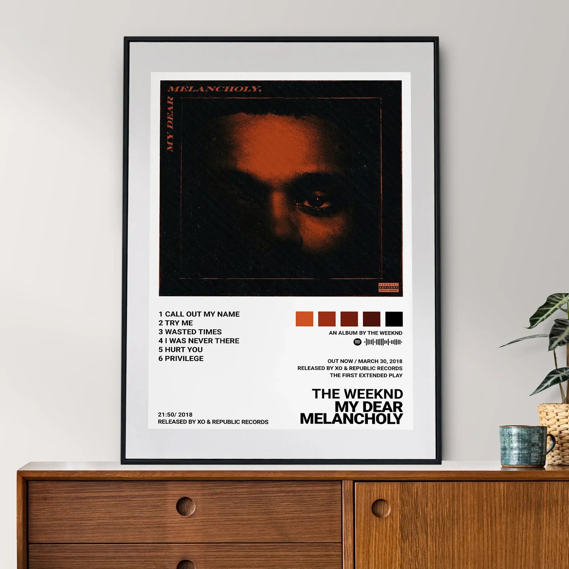 Black-framed starboy covers canvas featuring the weeknd music album my dear melancholy for room bar wall decor