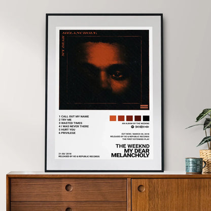 Black-framed starboy covers canvas featuring the weeknd music album my dear melancholy for room bar wall decor