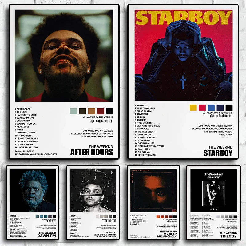 Set of six weeknd music album starboy covers canvas prints with bold typography for room bar wall decor gift