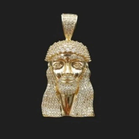 Gold-colored hip-hop religious pendant for men and women with dense pavé stones copper plated 14k gold wholesale