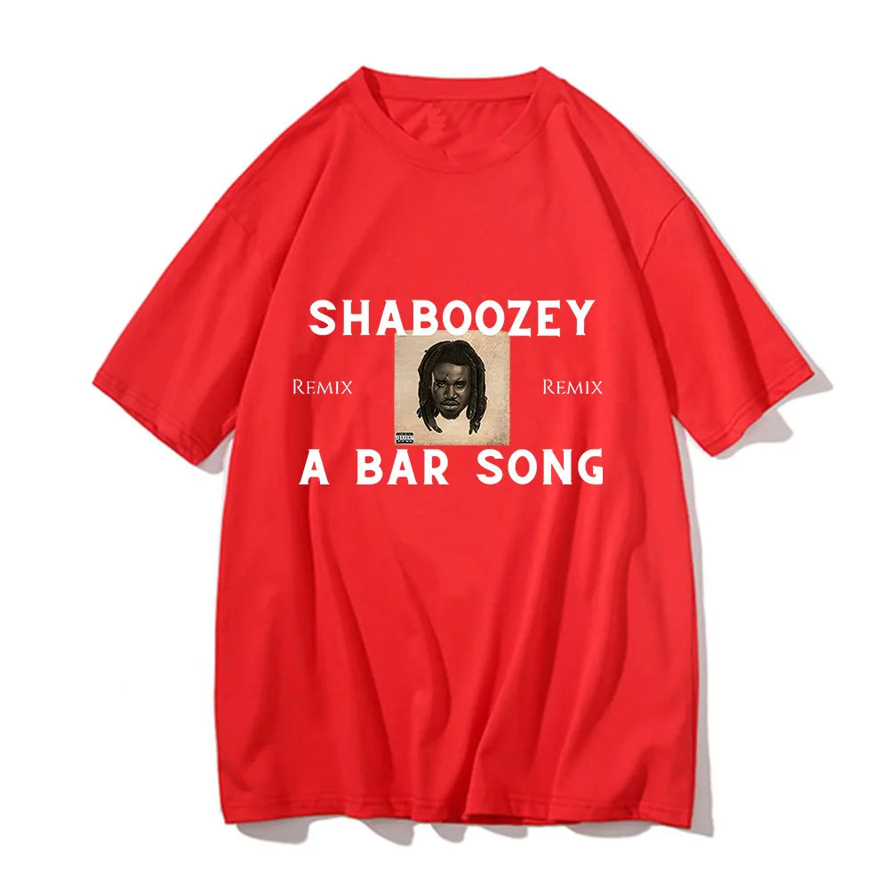 Red cotton t-shirt with shaboozey graphic printing grunge design and white text, short sleeve punk tshirt sudaderas