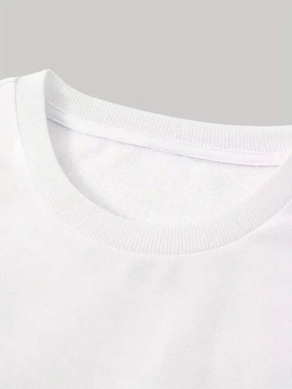 White cotton crew neck t-shirt with ribbed collar for hip hop retro short sleeve punk cotton tops casual fashion