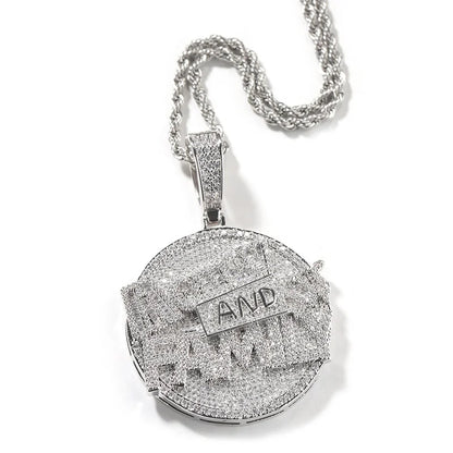 Silver coin pave crystal pendant necklace with iced out tennis chain for men rapper jewelry featuring bold and design