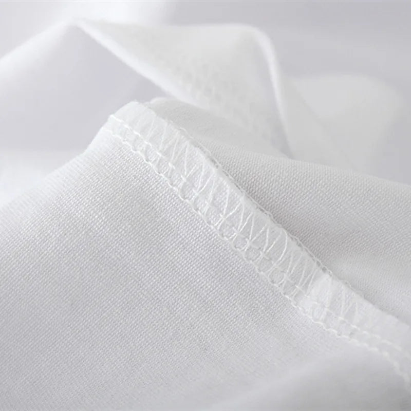 White cotton hip-hop simple personality women’s t-shirt with a neat double-stitched hemline for street fashion