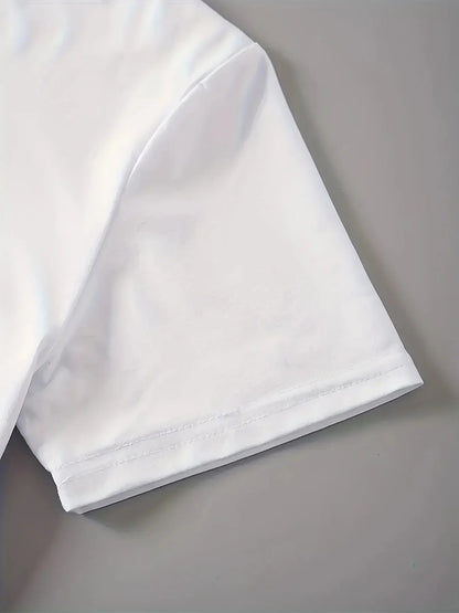 White cotton short sleeve hip hop t-shirt with a neatly stitched hem for american retro street fashion women