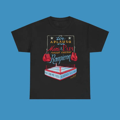 Black cotton short-sleeved t-shirt with colorful boxing gloves singer print pattern for high street casual wear