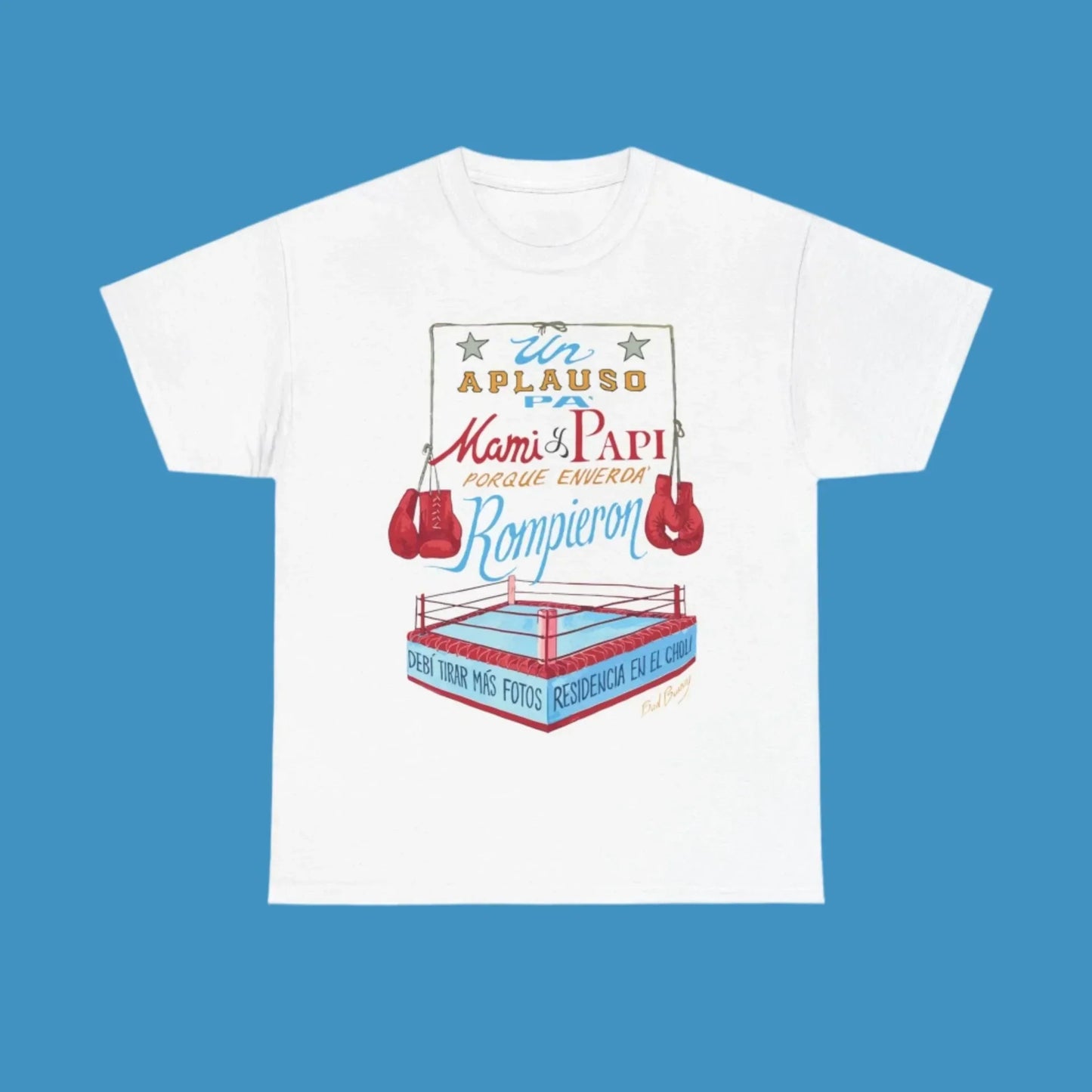 White cotton crew neck t-shirt by paul b with colorful boxing gloves print for street casual loose wear