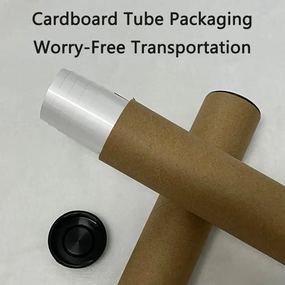 Brown cardboard tube packaging with clear plastic cap and black lid for modern graphic the weeknd album poster decor