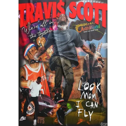 Hip hop singer travis scott astroworld jackboys music album poster canvas painting with vibrant red and black graphics