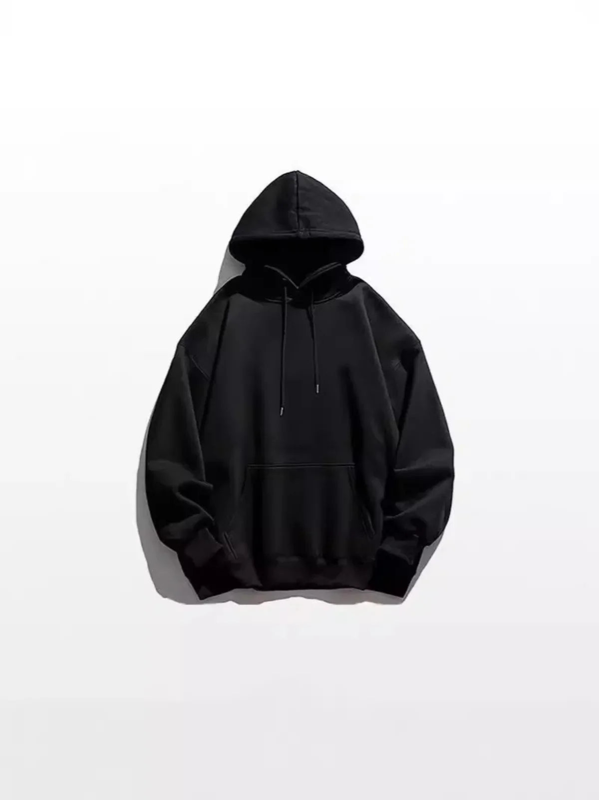 Black oversized fitness hoodies men with relaxed fit ribbed cuffs and matching drawstrings for autumn fashion casual wear