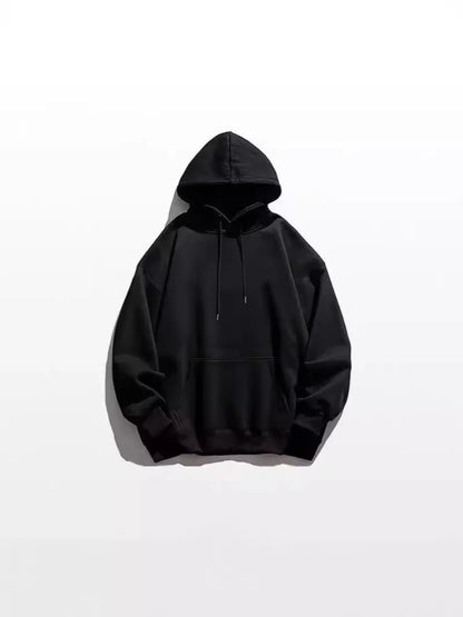 Black oversized fitness hoodies men with relaxed fit ribbed cuffs and matching drawstrings for autumn fashion casual wear
