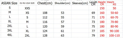 Size chart in centimeters for asian-sized hip hop sports t shirt streetwear mens stripe casual oversized summer tee 3XL 4XL