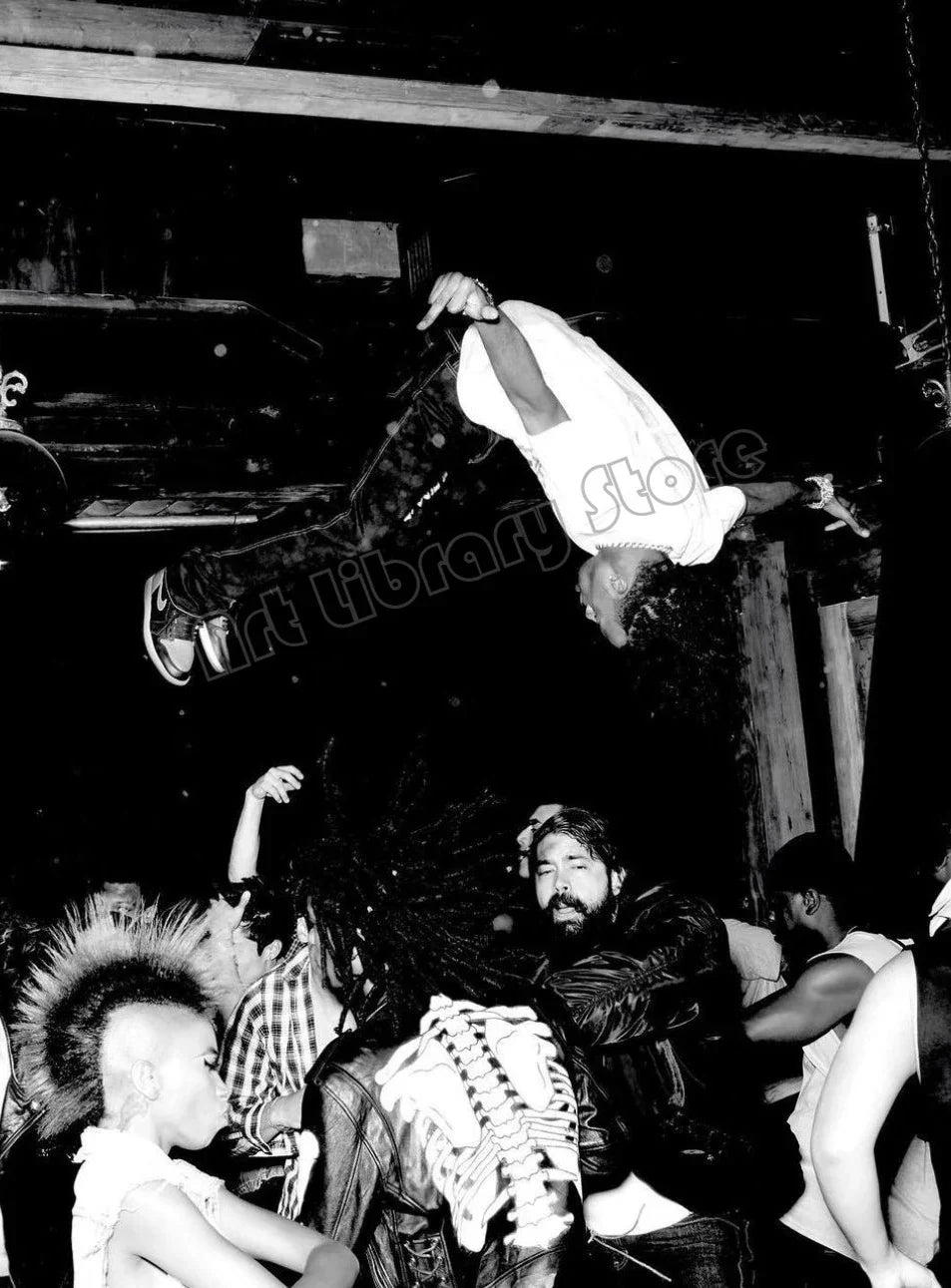 Black-and-white canvas painting poster showing a hip hop star mid-air flip on rapper playboi carti album cover poster