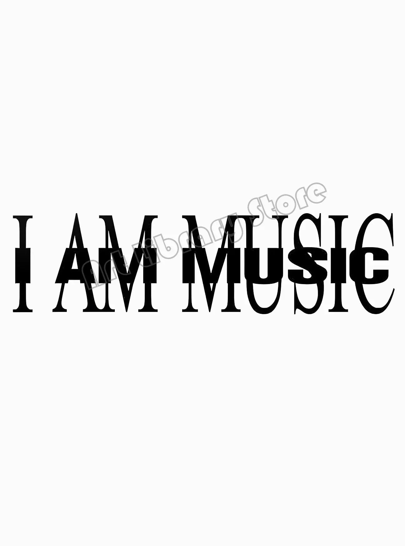 Black i am music vinyl wall decal with bold stylized lettering for hip hop star rapper playboi carti album cover poster decor