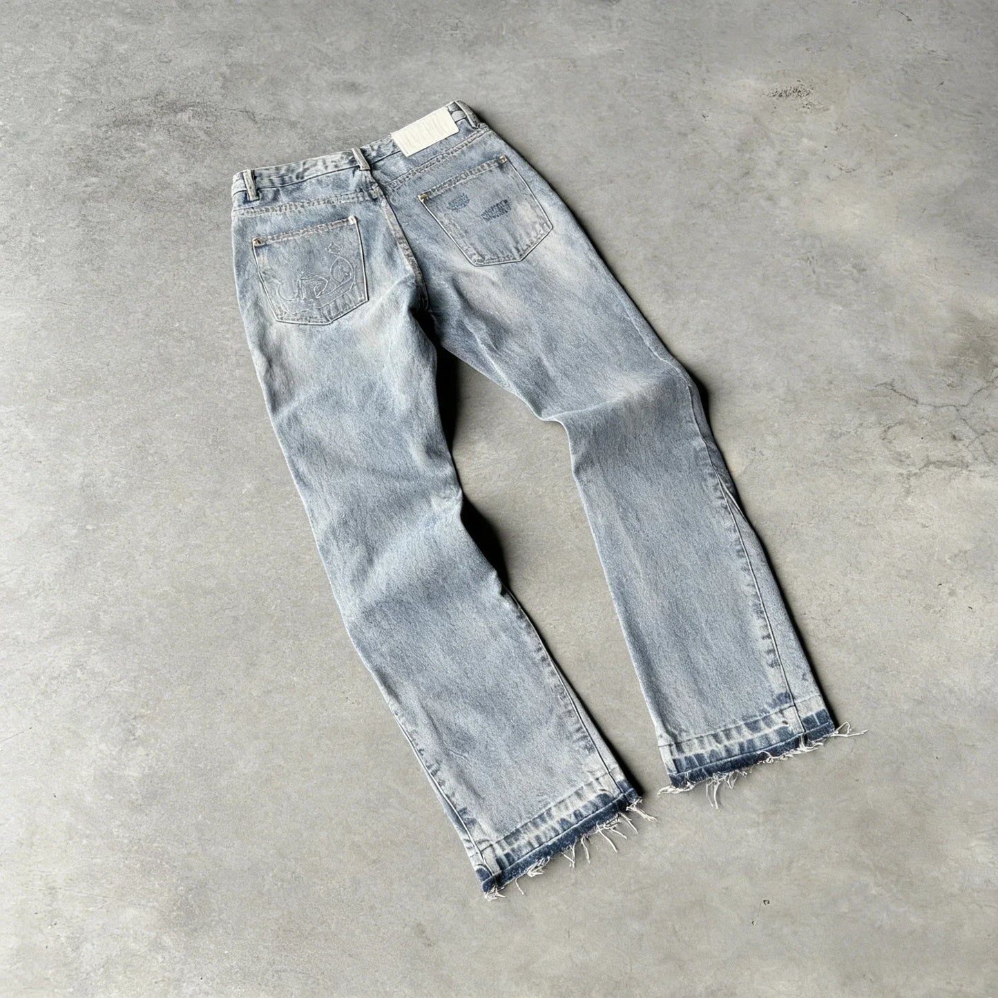 Light-wash denim hip hop straight pants gothic fringed with flared pants y2k cut and frayed hems for casual wear