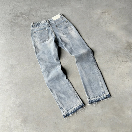 Light-wash denim hip hop straight pants gothic fringed with flared pants y2k cut and frayed hems for casual wear