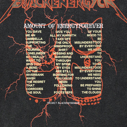 Hip hop streetwear 2025 oversized cotton t-shirt featuring black energy band orange lightning skull design on dark fabric