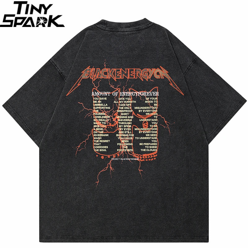Black oversized cotton unisex top with faded hip hop streetwear style featuring orange-red graphic masked cats print