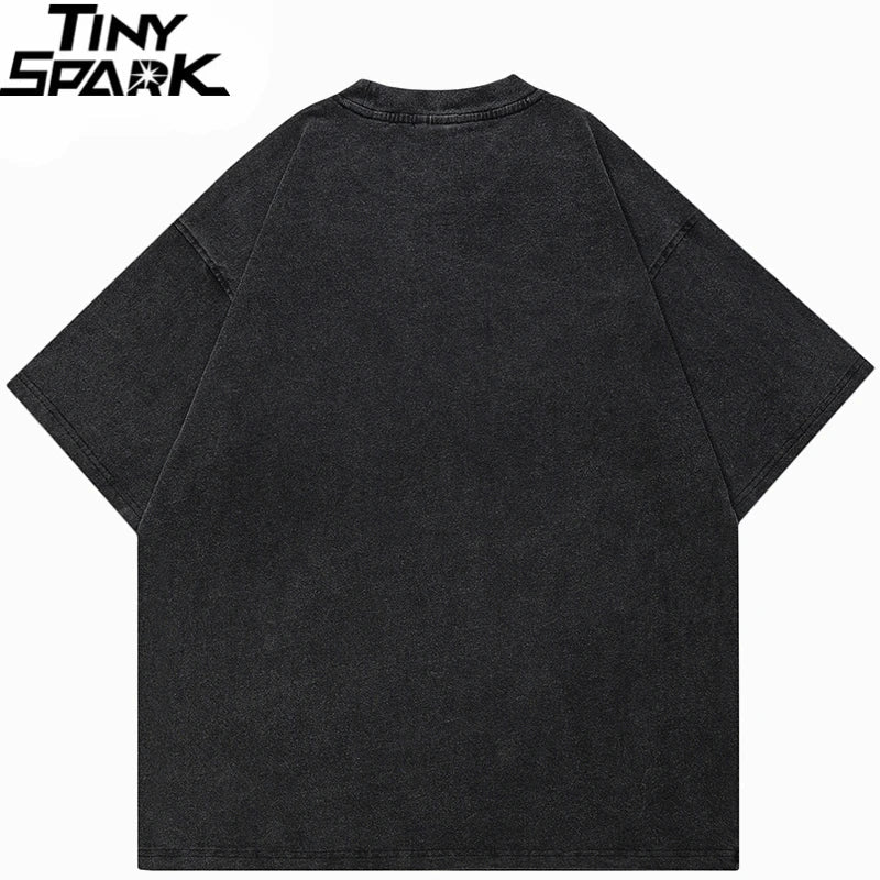 Black oversized cotton t-shirt with faded textured finish and classic crew neck from hip hop streetwear 2025 collection