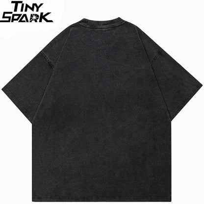 Black oversized cotton t-shirt with faded textured finish and classic crew neck from hip hop streetwear 2025 collection