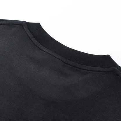 Black cotton crewneck t-shirt with ribbed collar in hip hop streetwear style for casual summer fashion