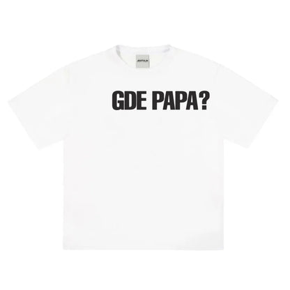 White cotton men tshirt oversized with bold black gde papa graphic print y2k hip hop streetwear design