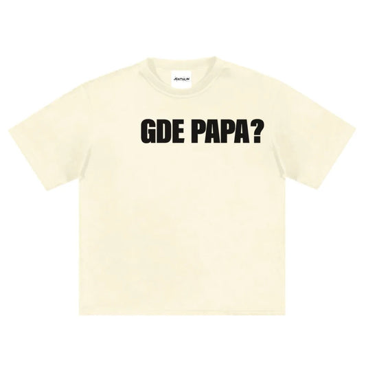 Cream-colored cotton men tshirt oversized with bold black gde papa graphic print y2k for hip hop streetwear style