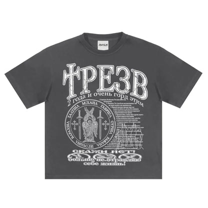 Dark gray jentulin hip hop streetwear cotton t shirt with bold white graphic print y2k and tops tee harajuku design
