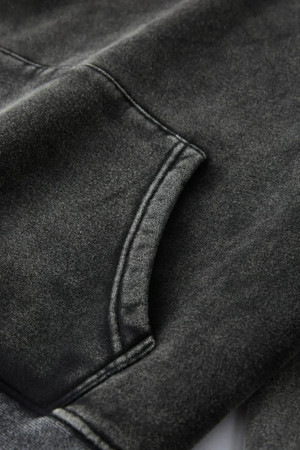 Dark gray denim hip hop streetwear warm pullover with soft worn texture and stitched pocket edges for type beat music style