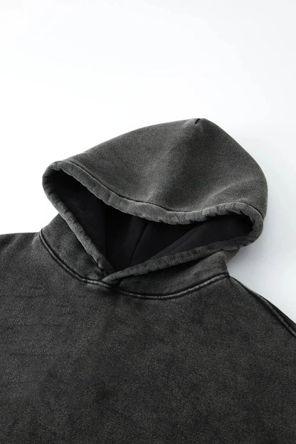 Dark gray soft cotton hip hop streetwear warm pullover hoodie with faded texture and black inner lining