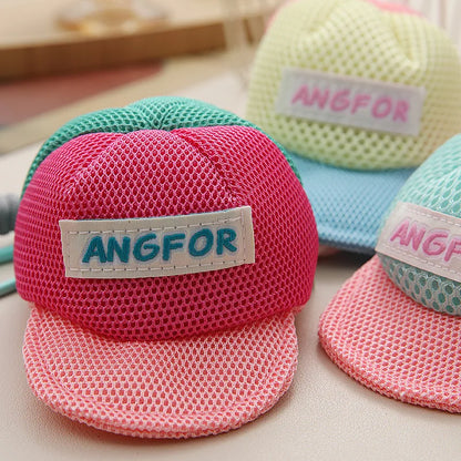 Pink mesh baseball cap mini bag with white label and teal angfor logo for multi-use key earphone pouch coin purse