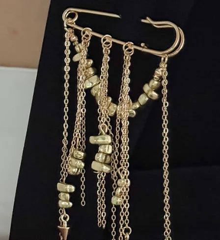 Gold-toned safety pin beaded fringed brooch with light stone beads for hip hop style fringed brooch accessories and pants anklet pin