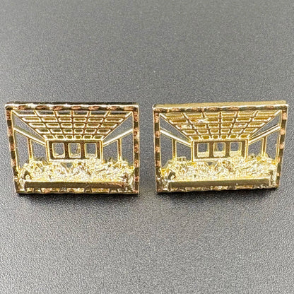 Gold-colored 14k gold plated rectangular stud earrings with hip hop last supper jesus detailed engraving design