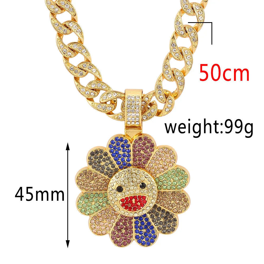 A vibrant multi-colored takahashi sunflower pendant zirconia necklace with gold-toned chain by trendy brand personalized copper set
