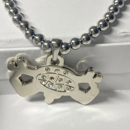 Silver turtle-shaped pendant with crystals on a stainless steel bead chain rapper niche design necklace gift