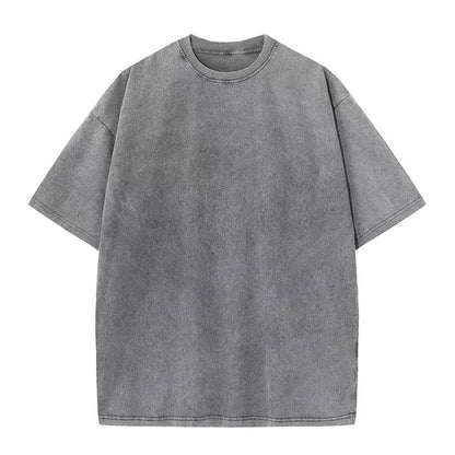 A gray oversized men fashion cotton t shirt with a subtle faded texture in harajuku multicolors oversized style