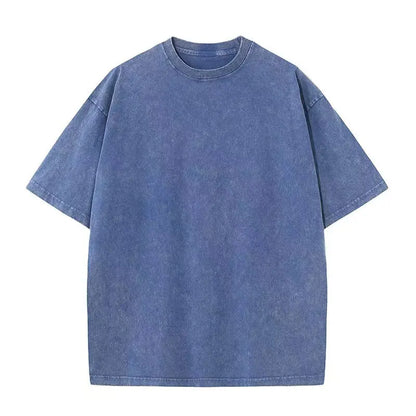 A faded blue denim harajuku multicolors oversized unisex summer retro cotton t shirt with crew neck design
