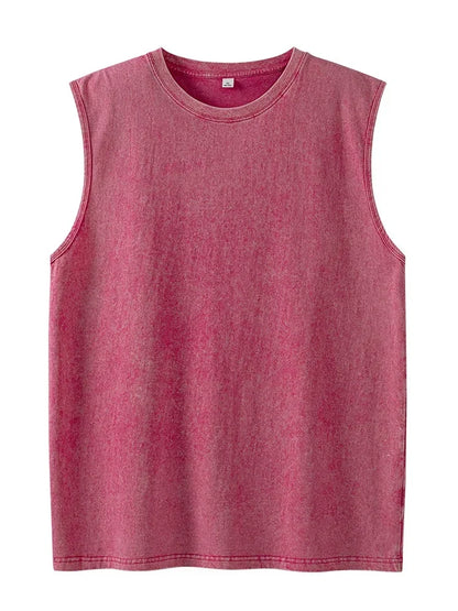 A soft faded pink sleeveless cotton top with relaxed fit and round neckline in harajuku multicolors oversized style