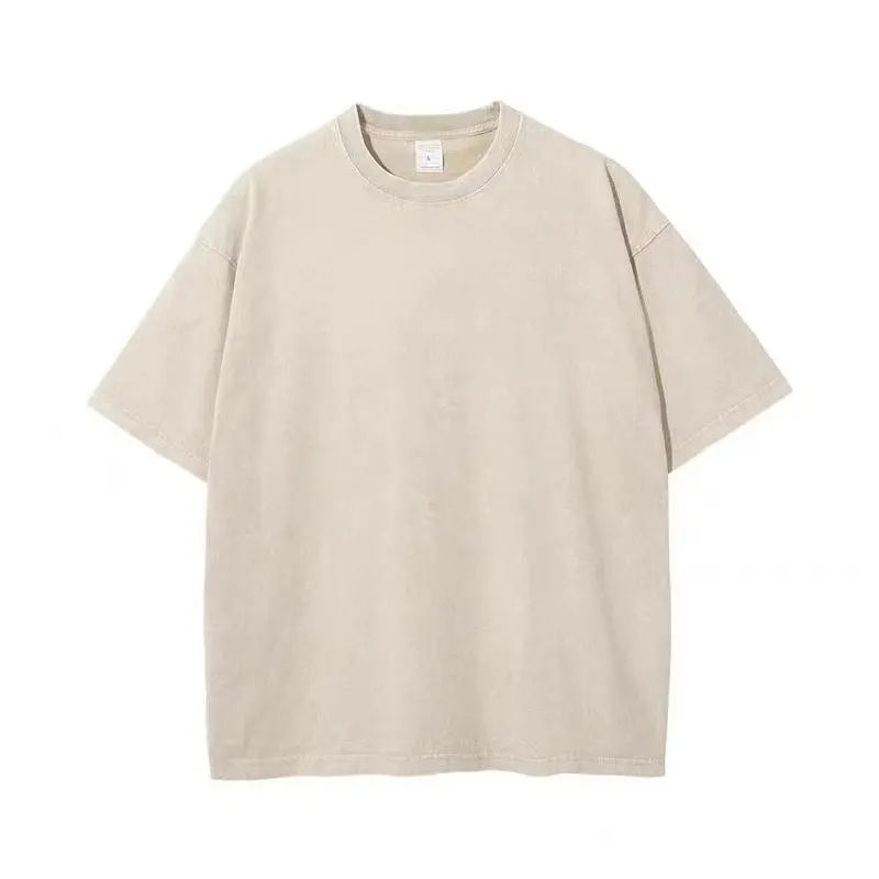 Beige oversized cotton t-shirt with crew neck and short sleeves for men fashion cotton unisex summer retro style