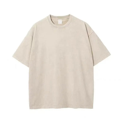 Beige oversized cotton t-shirt with crew neck and short sleeves for men fashion cotton unisex summer retro style