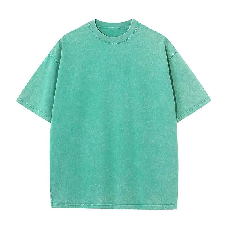 A soft mint-green men fashion cotton harajuku multicolors oversized t-shirt with relaxed fit and subtle faded texture