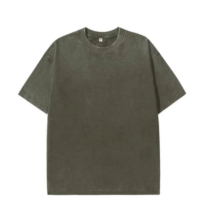 Olive green oversized cotton t shirt with classic crew neck for men fashion cotton unisex summer retro wear