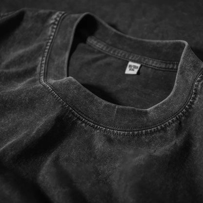 Dark gray faded cotton t shirt with classic crew neck and stitching in harajuku multicolors oversized style