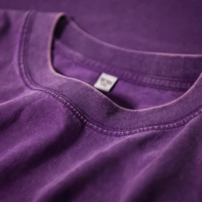 A soft deep purple cotton crewneck t shirt with subtle texture from harajuku multicolors oversized unisex summer retro collection