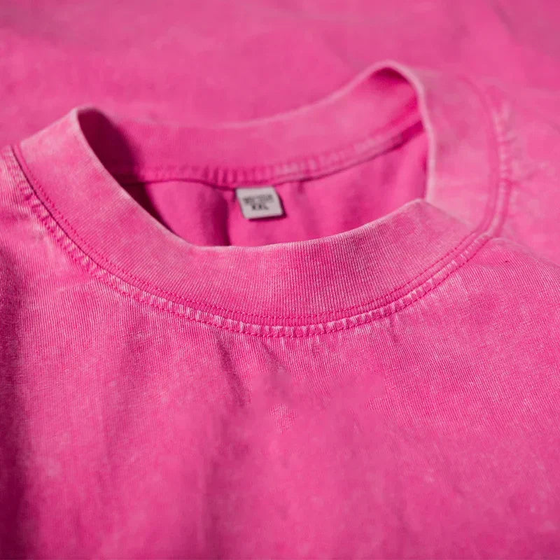 A vibrant pink faded cotton harajuku multicolors oversized t shirt with crew neck for unisex summer retro fashion